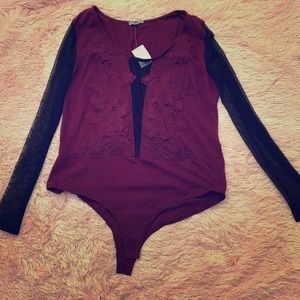 Charlotte Russe- Cute burgundy and mesh one piece